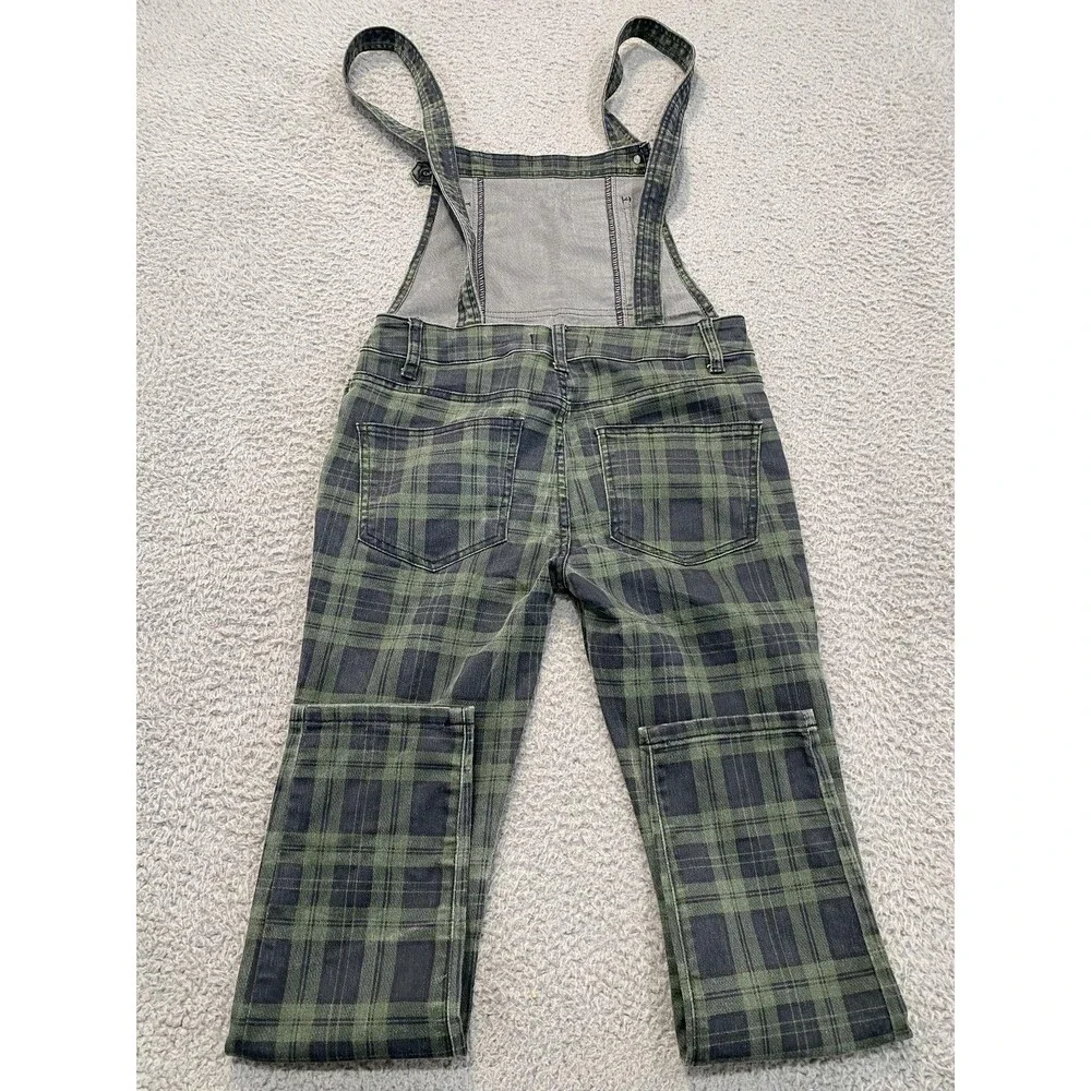 Free People Overalls Womens W 27 Green Plaid Denim Zip Pocket Utility Cropped - Picture 10 of 13